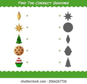 Find the correct shadows of cartoon christmas. Searching and Matching game. Educational game for pre shool years kids and toddlers