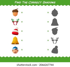 Find the correct shadows of cartoon christmas. Searching and Matching game. Educational game for pre shool years kids and toddlers