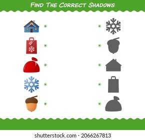 Find the correct shadows of cartoon christmas. Searching and Matching game. Educational game for pre shool years kids and toddlers