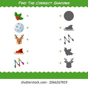 Find the correct shadows of cartoon christmas. Searching and Matching game. Educational game for pre shool years kids and toddlers