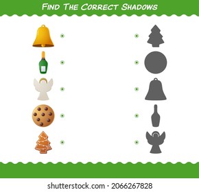 Find the correct shadows of cartoon christmas. Searching and Matching game. Educational game for pre shool years kids and toddlers