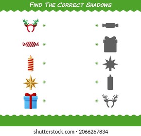 Find the correct shadows of cartoon christmas. Searching and Matching game. Educational game for pre shool years kids and toddlers
