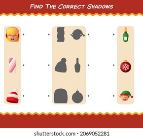 Find the correct shadows of cartoon christmas. Searching and Matching game. Educational game for pre shool years kids and toddlers