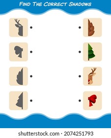 Find the correct shadows of cartoon christmas. Searching and Matching game. Educational game for pre shool years kids and toddlers