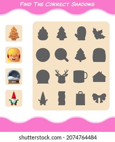 Find the correct shadows of cartoon christmas. Searching and Matching game. Educational game for pre shool years kids and toddlers