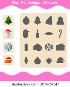 Find the correct shadows of cartoon christmas. Searching and Matching game. Educational game for pre shool years kids and toddlers