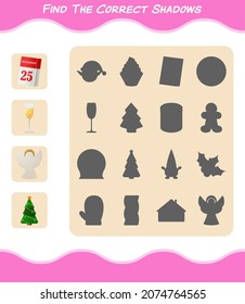 Find the correct shadows of cartoon christmas. Searching and Matching game. Educational game for pre shool years kids and toddlers