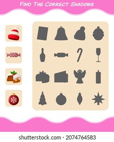 Find the correct shadows of cartoon christmas. Searching and Matching game. Educational game for pre shool years kids and toddlers