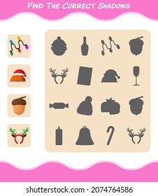 Find the correct shadows of cartoon christmas. Searching and Matching game. Educational game for pre shool years kids and toddlers