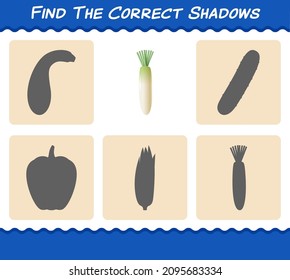 Encuentra las sombras correctas de la caricatura daikon. Juego de búsqueda y coincidencia. Juego educativo para niños y niños en edad preescolar