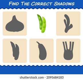 Find the correct shadows of cartoon edamame. Searching and Matching game. Educational game for pre shool years kids and toddlers