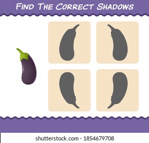 Find the correct shadows of cartoon eggplant. Searching and Matching game. Educational game for pre shool years kids and toddlers
