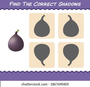 Encuentra las sombras correctas de higos de dibujos animados. Juego de búsqueda y coincidencia. Juego educativo para niños y niños en edad preescolar