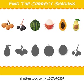 Find the correct shadows of cartoon fruits. Searching and Matching game. Educational game for pre shool years kids and toddlers