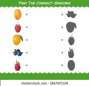 Find the correct shadows of cartoon fruits. Searching and Matching game. Educational game for pre shool years kids and toddlers
