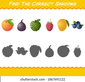 Find the correct shadows of cartoon fruits. Searching and Matching game. Educational game for pre shool years kids and toddlers