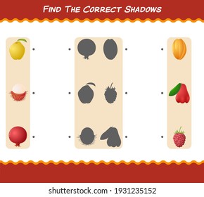 Find the correct shadows of cartoon fruits. Searching and Matching game. Educational game for pre shool years kids and toddlers