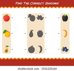 Find the correct shadows of cartoon fruits. Searching and Matching game. Educational game for pre shool years kids and toddlers