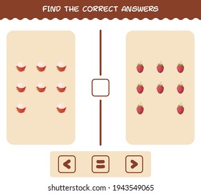 Find the correct shadows of cartoon fruits. Searching and Matching game. Educational game for pre shool years kids and toddlers