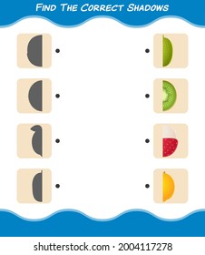 Find the correct shadows of cartoon fruits. Searching and Matching game. Educational game for pre shool years kids and toddlers