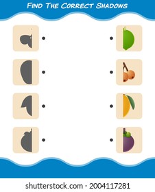 Find the correct shadows of cartoon fruits. Searching and Matching game. Educational game for pre shool years kids and toddlers