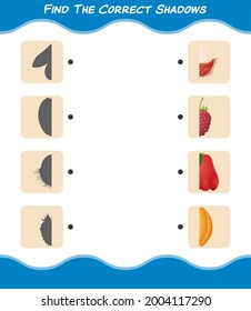 Find the correct shadows of cartoon fruits. Searching and Matching game. Educational game for pre shool years kids and toddlers