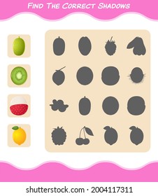 Find the correct shadows of cartoon fruits. Searching and Matching game. Educational game for pre shool years kids and toddlers