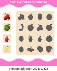 Find the correct shadows of cartoon fruits. Searching and Matching game. Educational game for pre shool years kids and toddlers