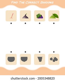 Find the correct shadows of cartoon fruits. Searching and Matching game. Educational game for pre shool years kids and toddlers