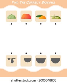 Find the correct shadows of cartoon fruits. Searching and Matching game. Educational game for pre shool years kids and toddlers