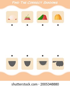 Find the correct shadows of cartoon fruits. Searching and Matching game. Educational game for pre shool years kids and toddlers