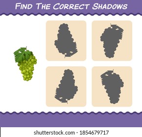 Find the correct shadows of cartoon green grape. Searching and Matching game. Educational game for pre shool years kids and toddlers
