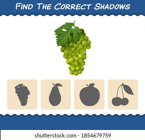 Find the correct shadows of cartoon green grape. Searching and Matching game. Educational game for pre shool years kids and toddlers