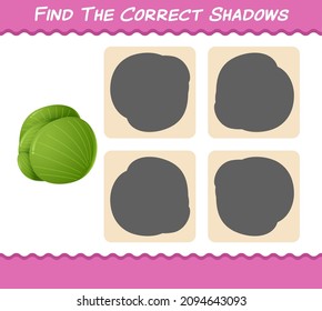 Find the correct shadows of cartoon green cabbage. Searching and Matching game. Educational game for pre shool years kids and toddlers