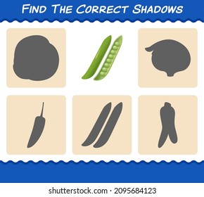 Find the correct shadows of cartoon green pea. Searching and Matching game. Educational game for pre shool years kids and toddlers