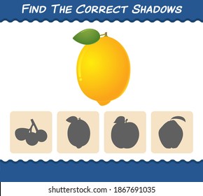 Find the correct shadows of cartoon lemons. Searching and Matching game. Educational game for pre shool years kids and toddlers