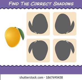 Find the correct shadows of cartoon mangos. Searching and Matching game. Educational game for pre shool years kids and toddlers