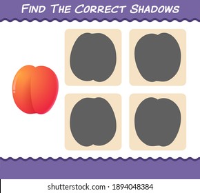 Find the correct shadows of cartoon nectarines. Searching and Matching game. Educational game for pre shool years kids and toddlers