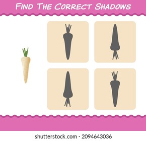 Find the correct shadows of cartoon parsnip. Searching and Matching game. Educational game for pre shool years kids and toddlers