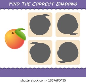 Find the correct shadows of cartoon peachs. Searching and Matching game. Educational game for pre shool years kids and toddlers