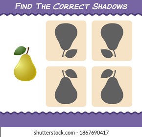 Find the correct shadows of cartoon pears. Searching and Matching game. Educational game for pre shool years kids and toddlers