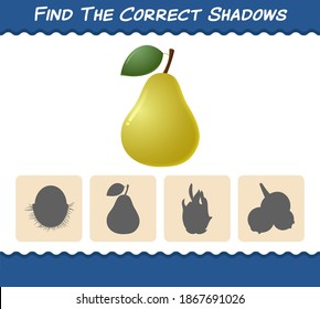 Encuentra las sombras correctas de las peras de dibujos animados. Juego de búsqueda y coincidencia. Juego educativo para niños y niños en edad preescolar