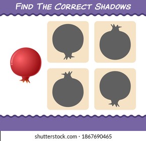 Encuentra las sombras correctas de las granadas de dibujos animados. Juego de búsqueda y coincidencia. Juego educativo para niños y niños en edad preescolar