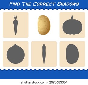 Find the correct shadows of cartoon potato. Searching and Matching game. Educational game for pre shool years kids and toddlers