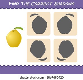 Find the correct shadows of cartoon quinces. Searching and Matching game. Educational game for pre shool years kids and toddlers
