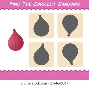 Find the correct shadows of cartoon red onion. Searching and Matching game. Educational game for pre shool years kids and toddlers