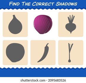 Finden Sie die richtigen Schatten der Cartoon roten Kohl. Suche und Matching-Spiel. Erziehungsspiel für Kinder und Kleinkinder im Vorschulalter