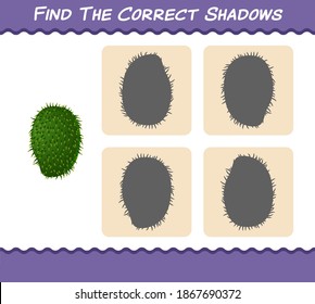 Find the correct shadows of cartoon soursops. Searching and Matching game. Educational game for pre shool years kids and toddlers