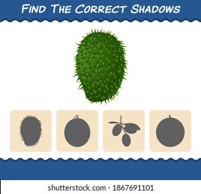 Find the correct shadows of cartoon soursops. Searching and Matching game. Educational game for pre shool years kids and toddlers
