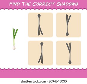 Find the correct shadows of cartoon spring onion. Searching and Matching game. Educational game for pre shool years kids and toddlers